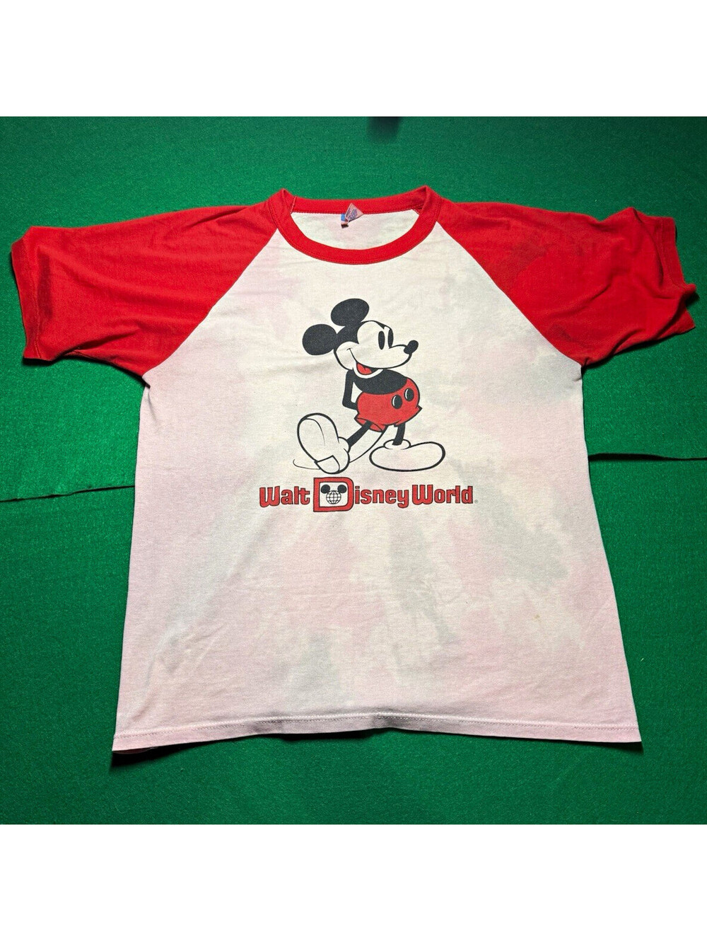 VTG 80s Mickey Mouse Raglan Shirt Large Walt Disney Productions Single Stitch